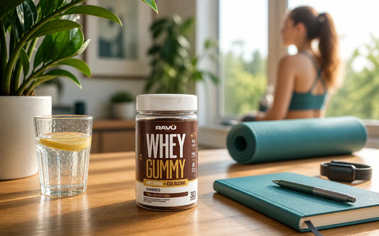 Whey Gummy RAVU sabor chocolate belga em cenário de ambiente calmo para tema de coração