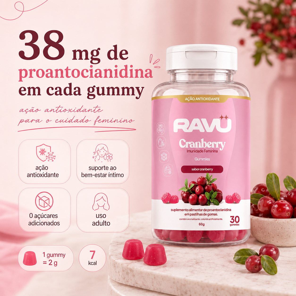 Cranberry Imunidade Feminina Gummy RAVU — Cranberry 150 g