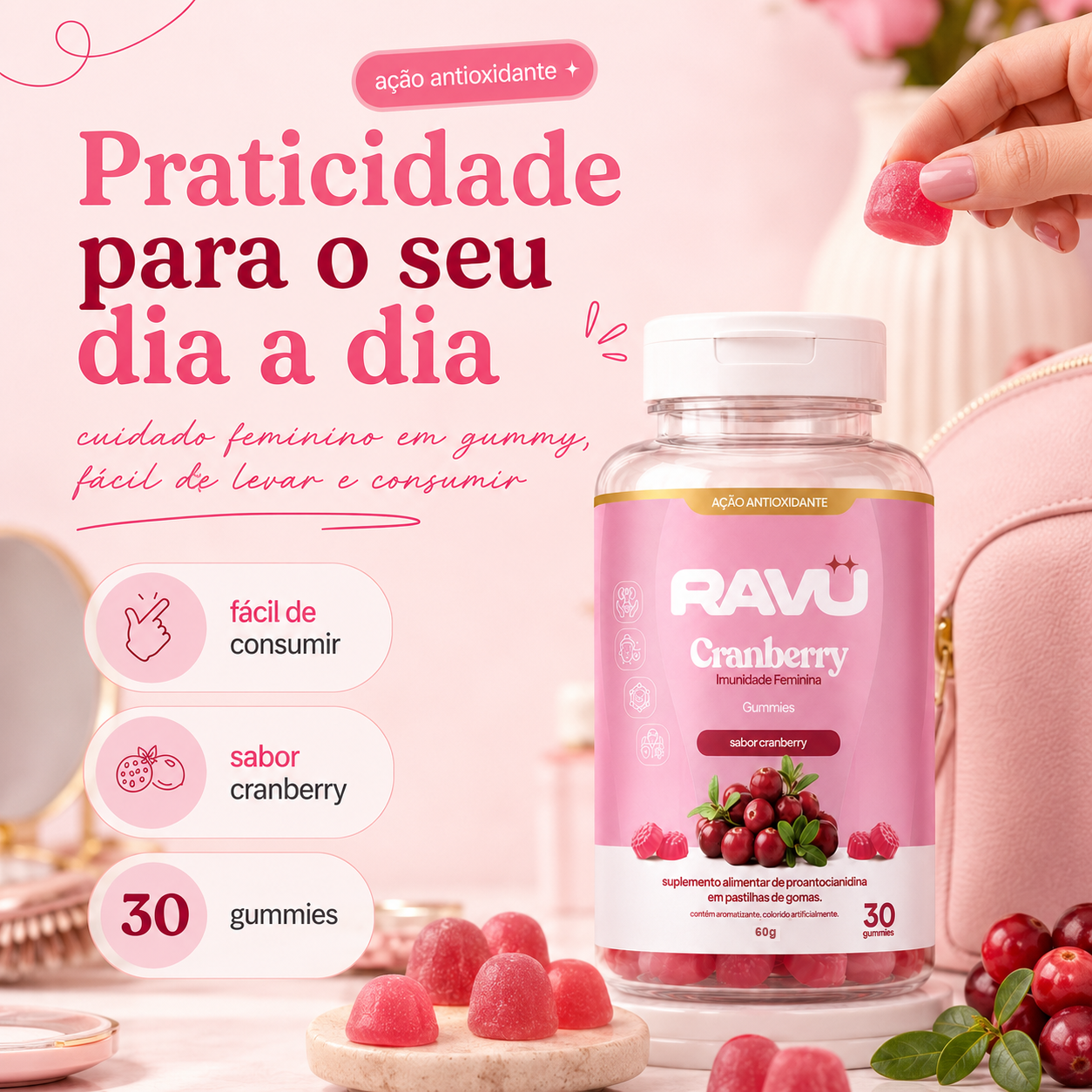 Cranberry Imunidade Feminina Gummy RAVU — Cranberry 150 g