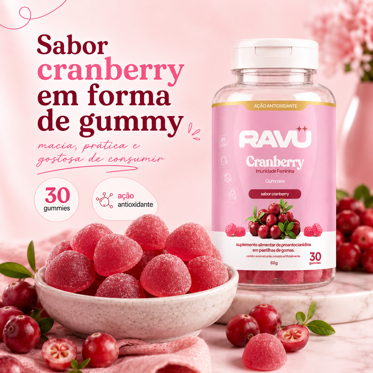Cranberry Imunidade Feminina Gummy RAVU — Cranberry 150 g