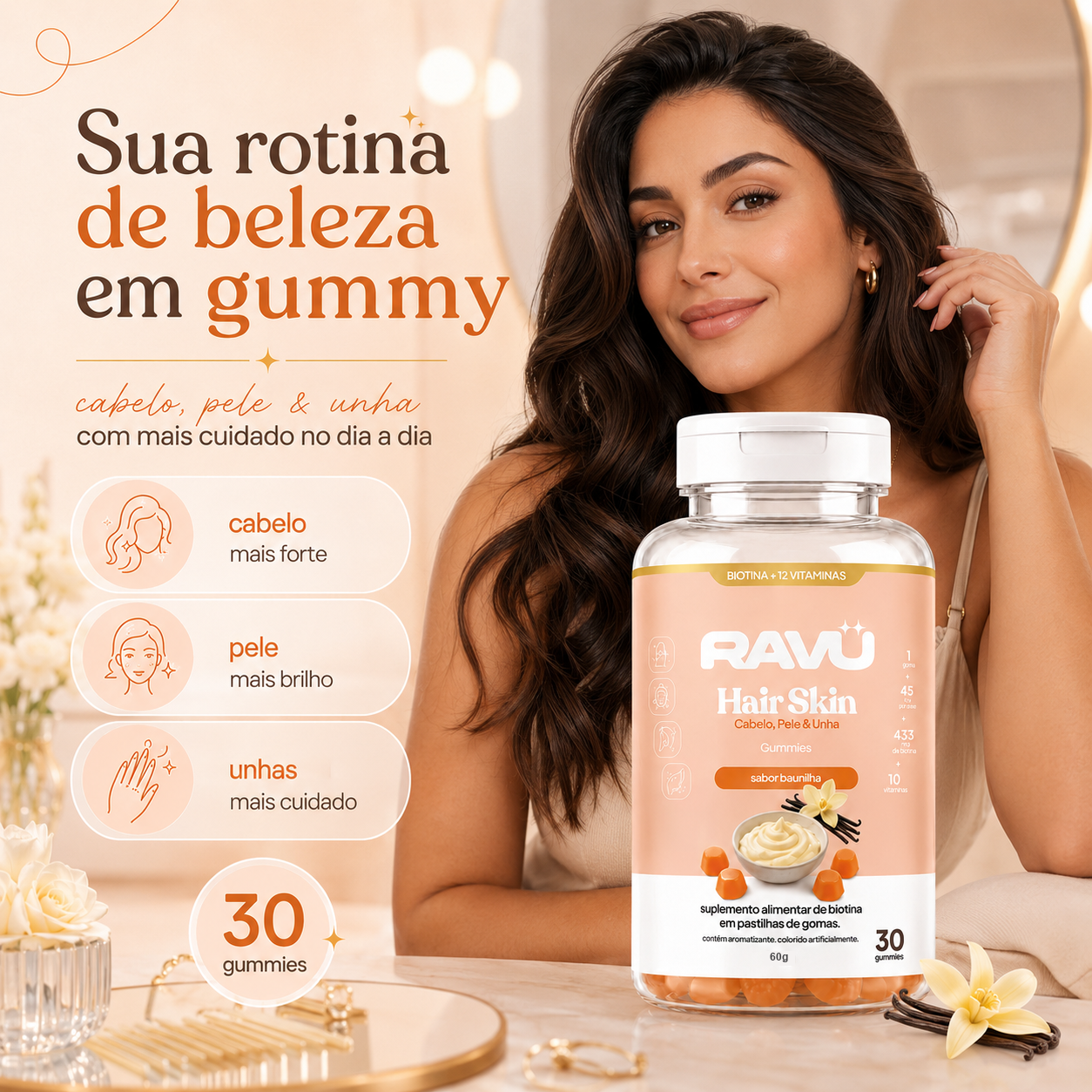Hair Skin Gummy RAVU | Baunilha 150 g