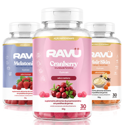 Kit Glow RAVU + Creatina | Hair Skin + Nail, Cranberry e Melatonina + Creatina RAVU