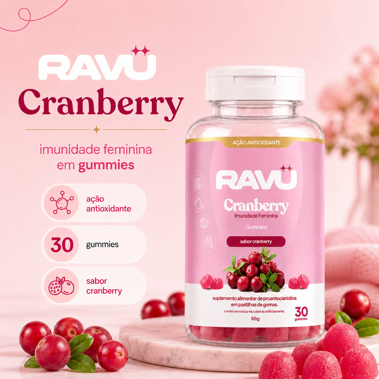 Cranberry Imunidade Feminina Gummy RAVU — Cranberry 150 g