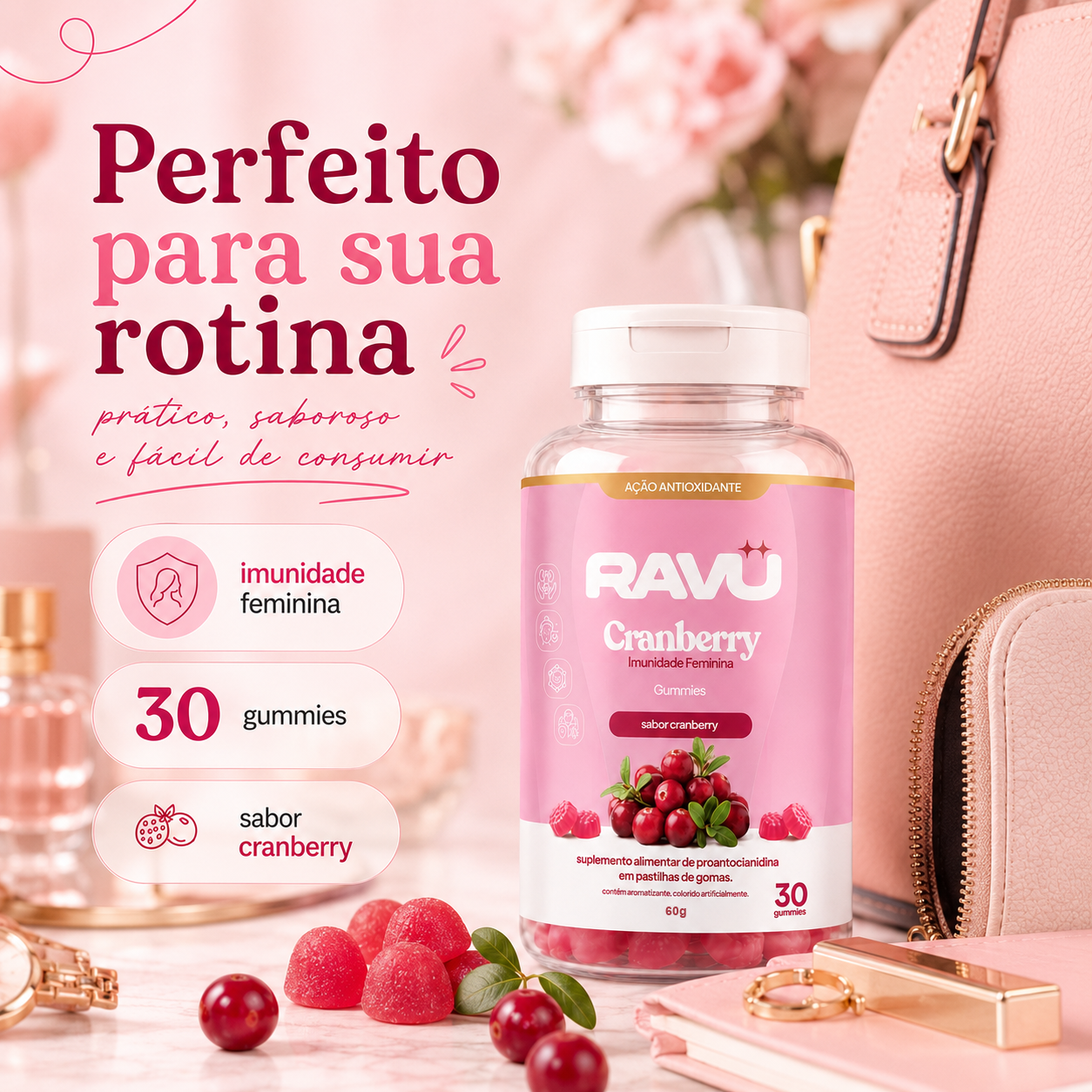 Cranberry Imunidade Feminina Gummy RAVU — Cranberry 150 g