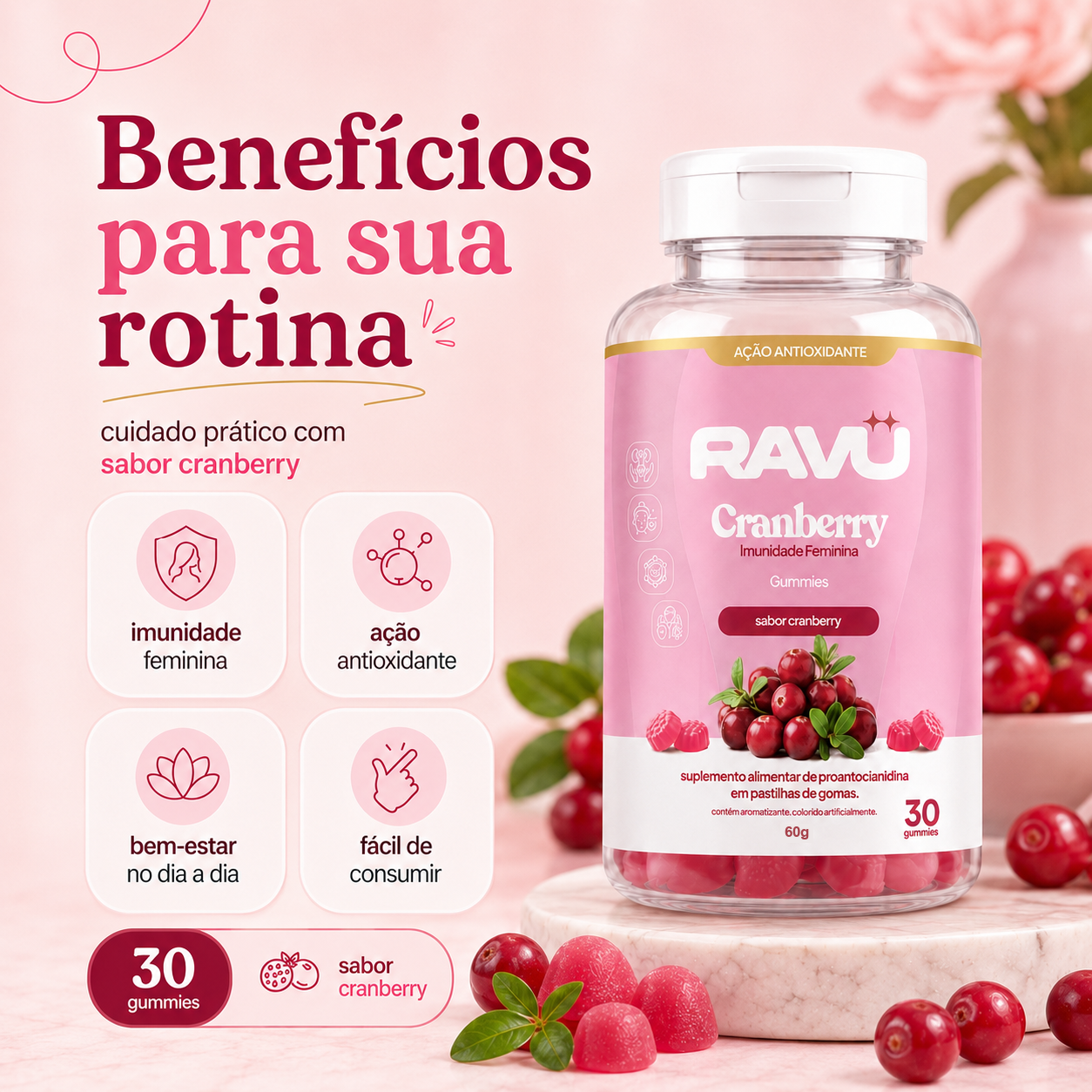 Cranberry Imunidade Feminina Gummy RAVU — Cranberry 150 g